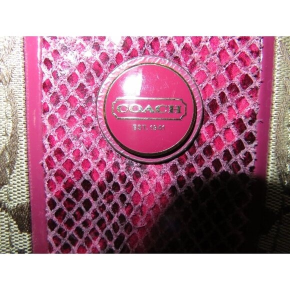 Coach Raspberry Pink & Tan Signature Logo Patent Python Embossed Leather Handbag - Picture 8 of 14